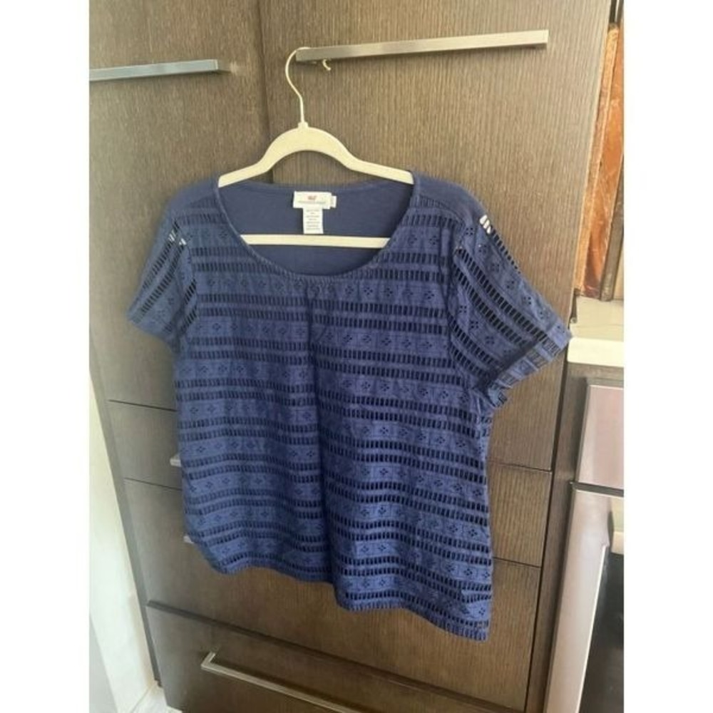 Vineyard vine crochet navy blouse woman's large